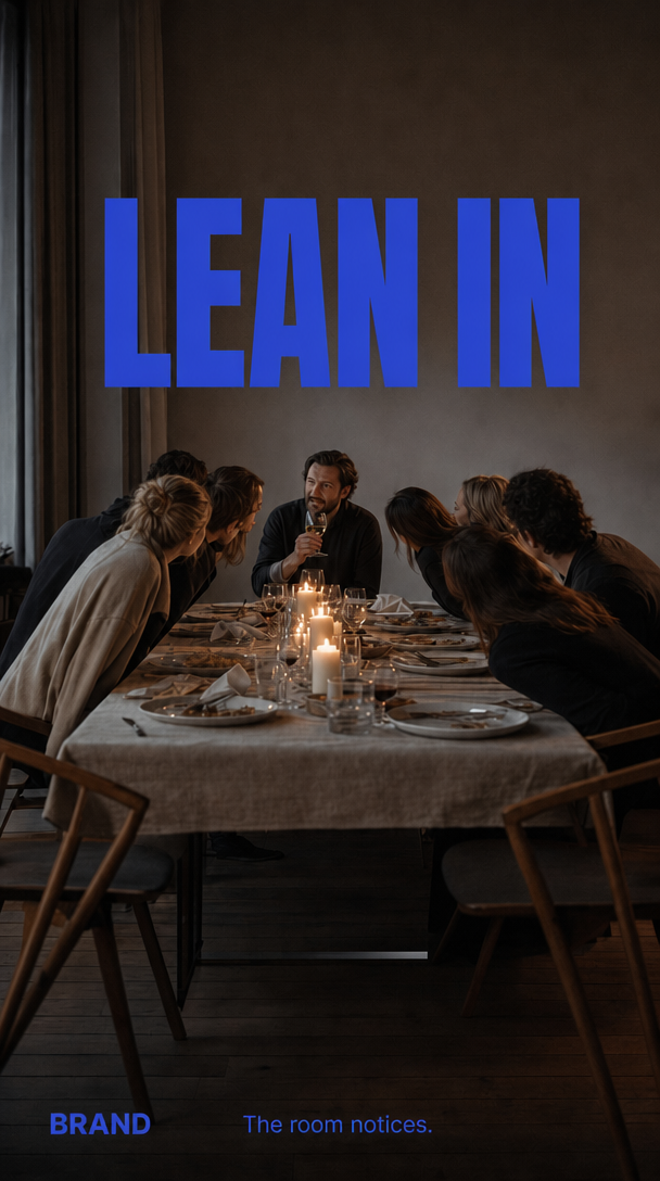Lean In — dinner table editorial ad